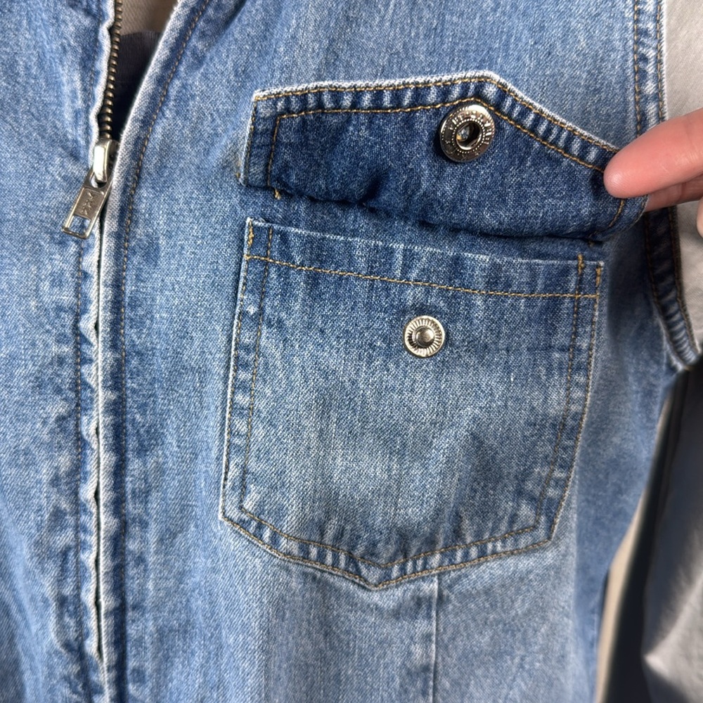 VTG Limited Denim Vest Women M Full Zip Lightweight Snap Pockets Hong Kong 90s - Picture 10 of 16
